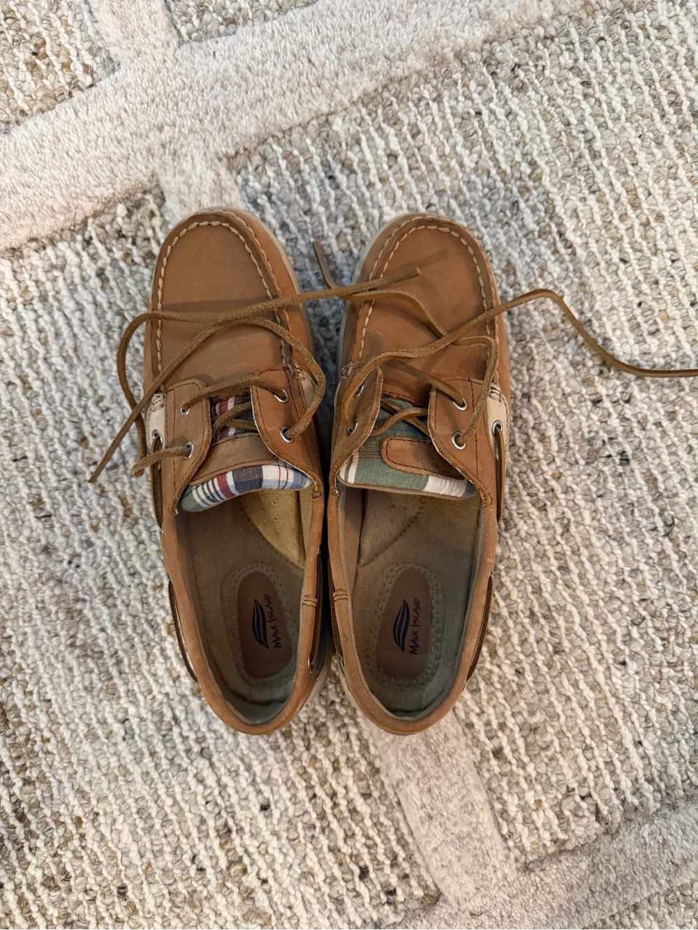 Nunn Bush Brown Leather Boat Shoes with Striped Tongue Accent